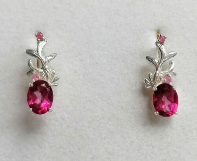 Silber 925 Ohrringe Ohrhänger Ohrclips mit pink Turmalin, Art Deco, Neu, Top