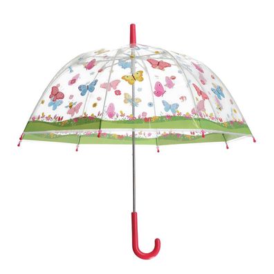 Esschert Design Kinder Regenschirm transparent Schmetterlinge pinker Griff