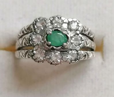 Silber Ring 925 mit elegante echt Smaragd & Zirkonia , Gr.51, Neu, 3,47g, Top