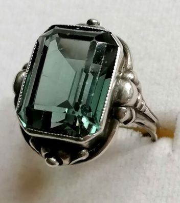 Antik Silber Ring 835 mit groß Turmalin, Gr.56, Art Deco, 7,5g