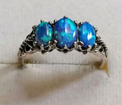 Silber Ring 925 mit elegante Opal blau, Gr.56, Art Deco, Antik style, Neu, Top