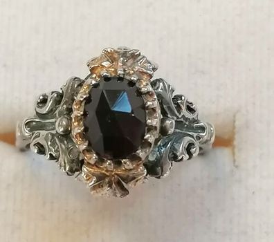 Antik Silber Ring 835 mit rot Spinell, Teil vergoldet , Gr.58, Art Deco, Top
