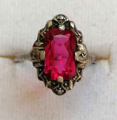 Antik Silber Ring 935 mit elegante groß Rubin, Gr.52, Art Deco
