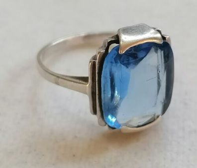 Antik Silber Ring 935 mit elegante groß Blautopas, Gr.52, Art Deco