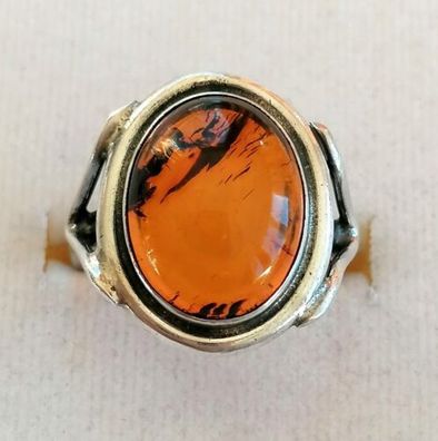 Antik Silber Ring 925 mit elegante groß Bernstein , Gr.60 , Art Deco, 6,6g, Top