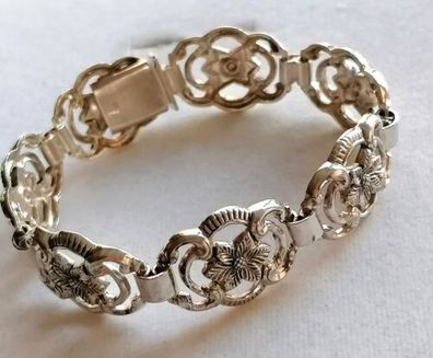 Antik Silber 835 Armband mit Blumen Gravur, 18cm, 1,7cm, 23,27g, Art Deco, Top