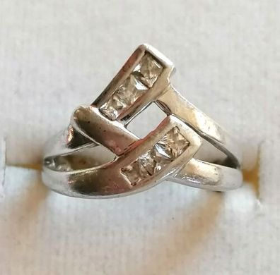 Antik Silber Ring 925 mit elegante Zirkonia, Gr.52 , Art Deco