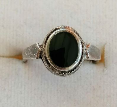 Antik Silber Ring 925 mit elegante Onyx , Gr.49 , Art Deco
