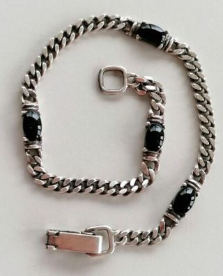Silber 925 Armband mit elegante Onyx, Länge 18,5cm, Breite ca 4mm, Art Deco