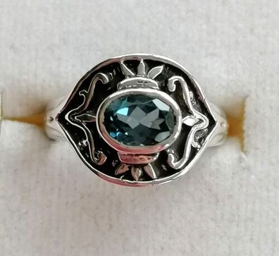 Antik Silber Ring 925 mit elegante groß Aquamarin, Art Deco, Gr.51, Top