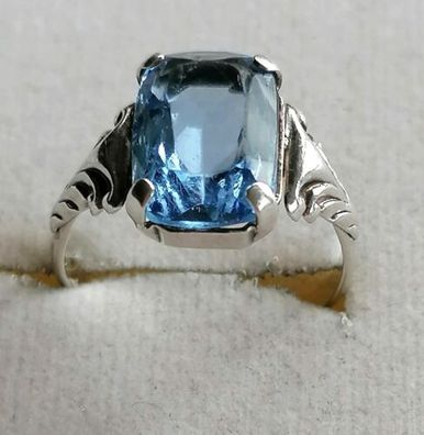 Antik Silber Ring 835 mit elegante groß Blautopas, Gr.52, Art Deco
