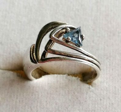 Antik Silber Ring 925 mit elegante Aquamarin, Gr.52, Art Deco , Top