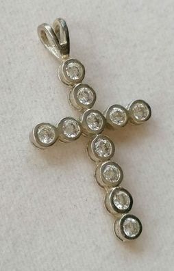 Silber 925 Kette Anhänger Kreuz mit elegante Zirkonia, Art Deco, Top