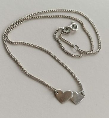 Silber 800 Kette Collier mit 2 Herzen von FBM, 39,5cm, Geschenk Idee, Top
