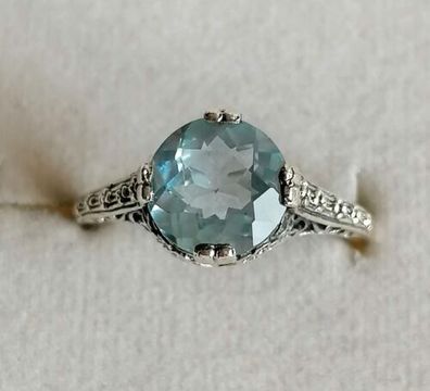 Silber Ring 925 mit elegante Aquamarin, Gr.56, Antik style , Art Deco, Neu, Top