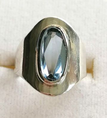 Antik Silber Ring 925 mit elegante groß Aquamarin, Gr.52, Art Deco, 4,31g