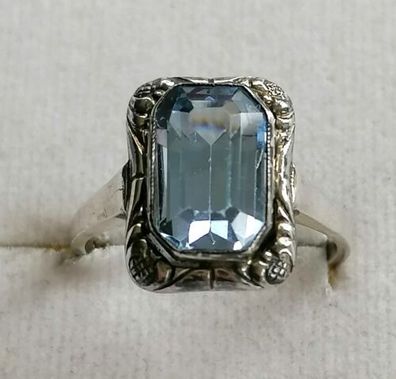 Antik Silber Ring 835 mit elegante groß Aquamarin , Gr.56 , Art Deco, Top