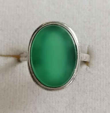 Antik Silber Ring 800 mit elegante groß grüne Achat / Karneol , Gr.55, Art Deco