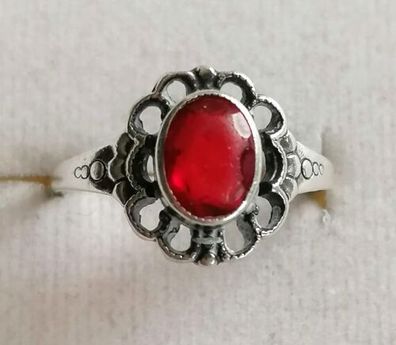 Antik Silber Ring 835 mit elegante Rot Spinell, Gr.57, Art Deco