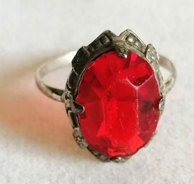 Antik Silber Ring 830 mit elegante groß Rot Spinell, Gr.57, Art Deco