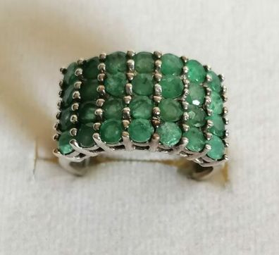 Antik Silber Ring 925 mit elegante echt Smaragden, Gr.56, Art Deco, 6,01g, Top