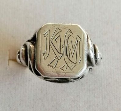 Antik Silber Ring 835 Siegelring KHM, Gr.60, 9,42g, Art Deco