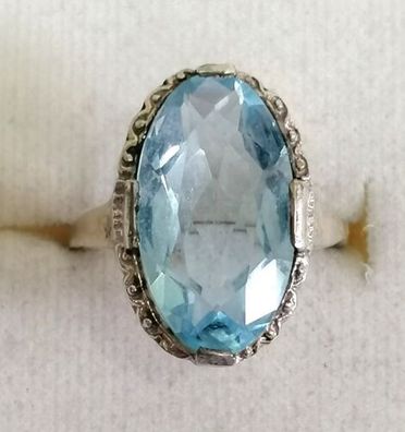 Antik Silber Ring 835 mit elegante groß Aquamarin, Gr.54, Art Deco , Top!