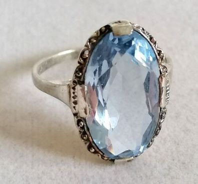 Antik Silber Ring 835 mit elegante groß Aquamarin, Gr.55, Art Deco , Top!
