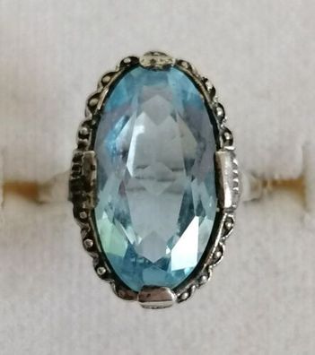 Antik Silber Ring 835 mit elegante groß Aquamarin, Gr.53 , Art Deco , Top!