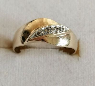Goldring bicolor Gelb-weiß Gold Ring 333 mit 3 Diamanten ca 0.03ct, Gr.58, 2,1g