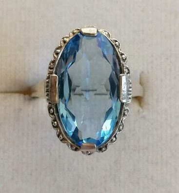 Silber Ring 835 mit elegante groß Blautopas, Gr.53, Ungetragen , Top!