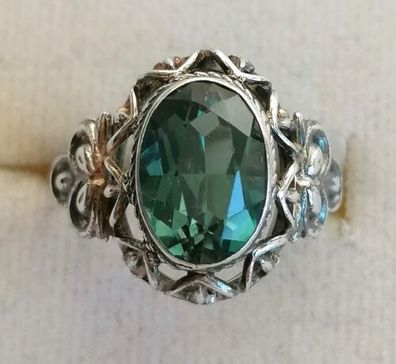 Antik Silber Ring 835 mit elegante groß Turmalin, Gr.55, Art Deco , Top!