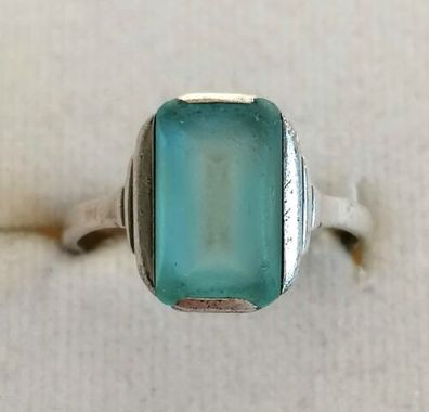 Antik Silber Ring 830 mit elegante groß Aquamarin, Gr.56 Art Deco