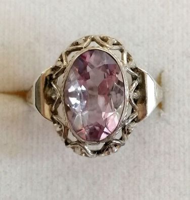 Antik Silber Ring 835 mit elegante groß Amethyst, Gr.55, Art Deco, Top