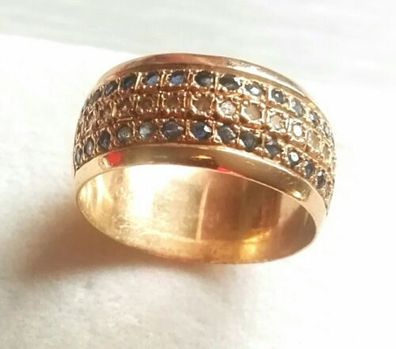 Goldring Rotgold Ring 417/10K mit 30 blaue & 15 weiß Diamanten ca 1,35ct, Gr.60