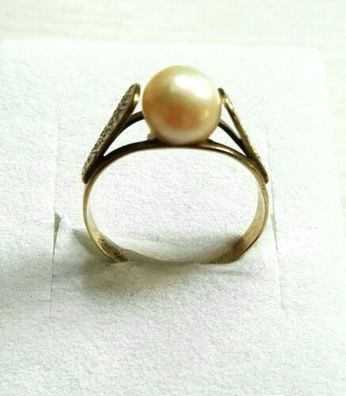 Antik Goldring Gelbgold Ring 333 mit elegante Perle , Gr.58