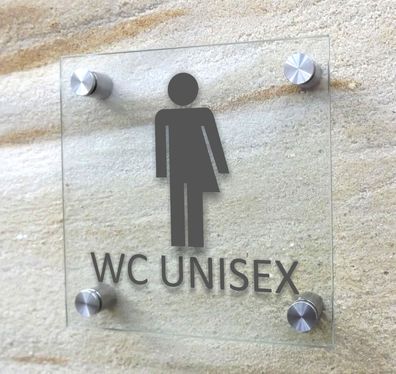 WC Schild "Unisex" Toilettenschild WC Glasschild 15 x 15 cm
