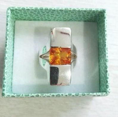 Pierre Lang PL Silber Ring 925 mit elegante groß Citrin, Gr.6, Art Deco, Top!