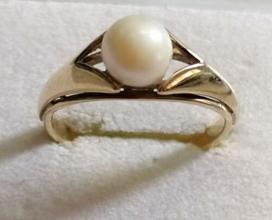 Goldring Gelbgold Ring 333 mit elegante Perle, Gr.53, 2.37g, Art Deco, Top