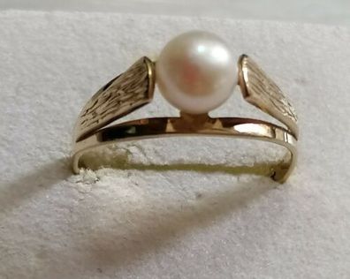 Goldring Gelbgold Ring 333/8K mit elegante Perle, Gr.56, Top!!!