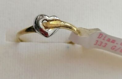 Goldring Gelb-Weiß Gold Ring 333/8K mit echt Diamant 0.005 ct, Gr.60, Neu Top!