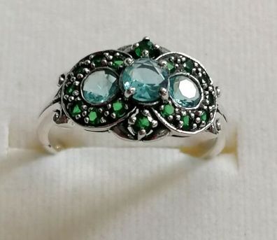 Silber Ring 925 mit elegante Smaragd & Aquarium, Gr.57, Neu, Top!!!