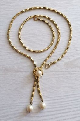 Gold Kette Collier Gelbgold 333 mit Perlen, Art Deco, 48cm, 10.81g, rar, Top!