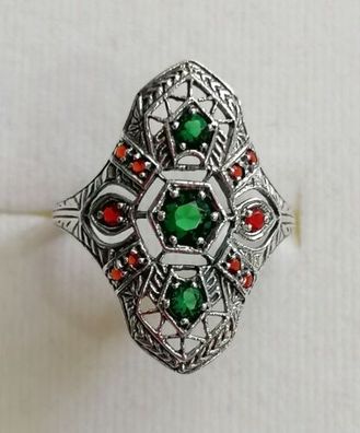 Silber Ring 925 mit elegante Smaragd & Rubin, Antik style, Gr.52, Neu, Top!!!