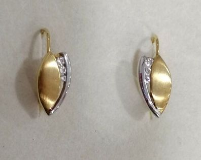 Gold Ohrringe Ohrhänger Gelb-Weiß Gold 333 mit elegante Zirkonia, Art Deco, Top