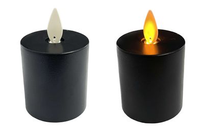 LED Kerzen schwarz 2-er Set 4,5x8cm bewegliche Flamme Kunststoff Timer warmweiß