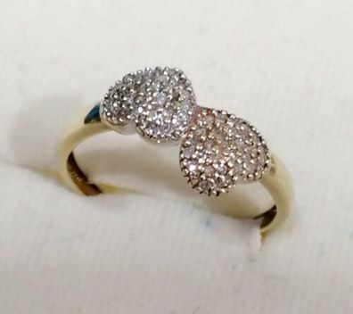 Goldring tricolor Gelb-Weiß-Rot Gold Ring 375 9K Herz mit viele Diamanten, Gr.57