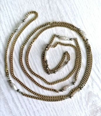 Silber 800 Kette vergoldet mit elegante Perlen, 91cm, ca 13.5g, Top