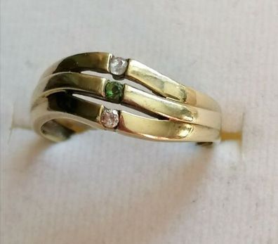 Goldring Gelbgold Ring 333 mit elegante Smaragd & Zirkonia, Gr.56, Art Deco, Top