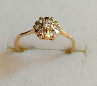 Antik Goldring Gelbgold Ring 585 14K mit elegante Weiß Saphiren, Gr.53, Top!!